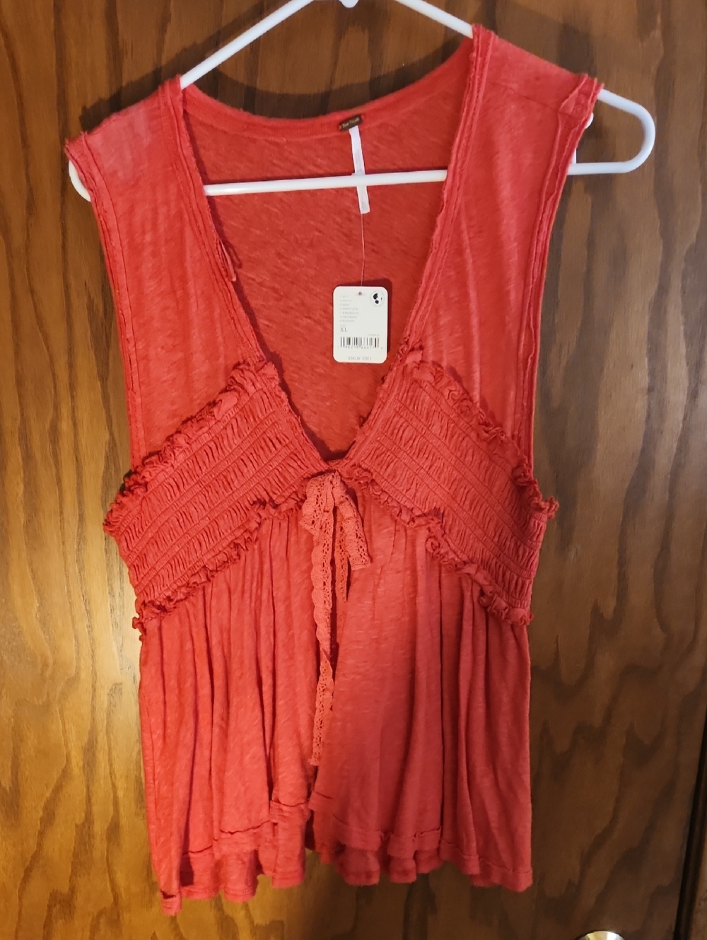 Free People Red Sleeveless Boho Tie-Front Top